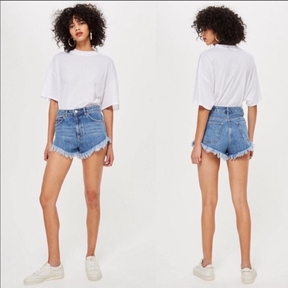 TOPSHOP Kiri High Waist 100% Cotton‎ Cut-Off Frayed Hem Jean Shorts Size 4